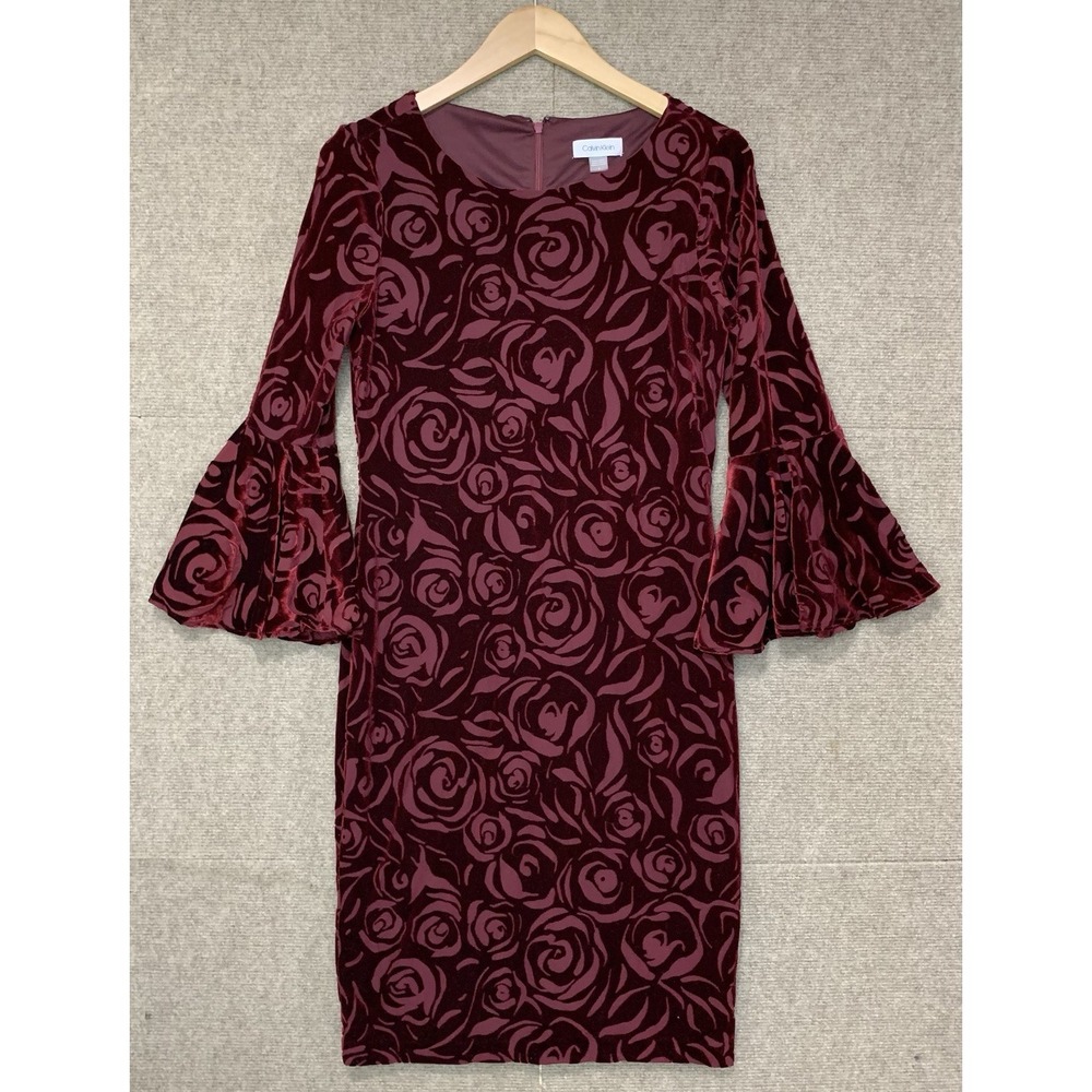 Calvin Klein Bell Sleeve Velvet Burnout Dress Size 6 Dark Romantic Whimsigoth